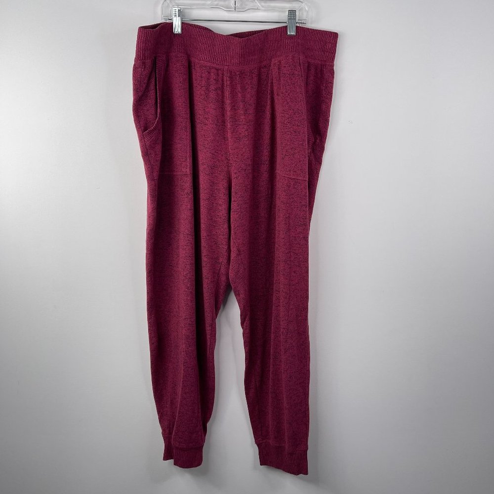 George Plus Women Red Ribbed Waist Cuff Side Pockets Sweat Pants Size 2X